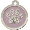 pink crystal paw dog id tag