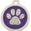 purple crystal paw dog id tag