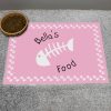 Personalised Pink Fish Bone Cat Pet Bowl Mat