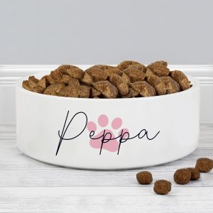 Personalised Pink Pawprint Name Pet Bowl